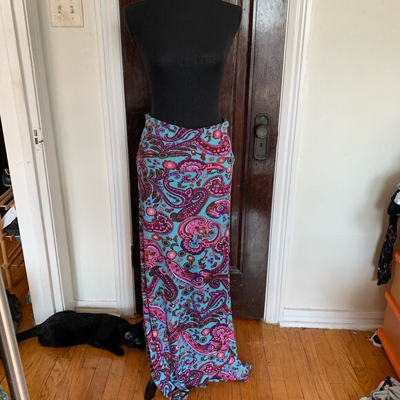 Y2K Style Maxi Skirt Bright Colorful Blue and Pink Paisley Size Medium Mayah Kay - Picture 4 of 6